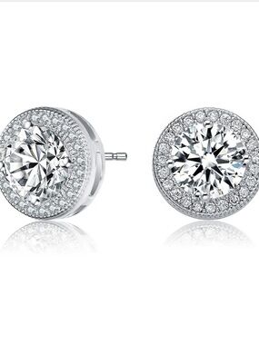 Genevive Pave Halo Stud Earrings NWT
